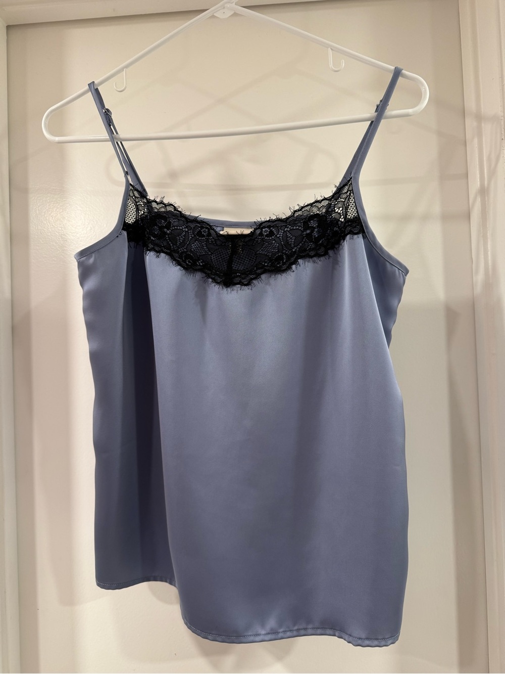 a new day Dusty Blue Satin Cami with Black Lace